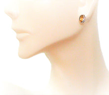 Load image into Gallery viewer, Citrine oval fancy-cut sterling silver post stud earrings
