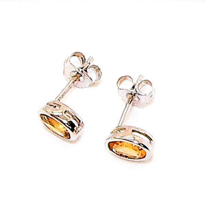 Citrine oval fancy-cut sterling silver post stud earrings