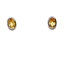 Load image into Gallery viewer, Citrine oval fancy-cut sterling silver post stud earrings
