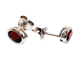 Garnet oval fancy-cut sterling silver post stud earrings