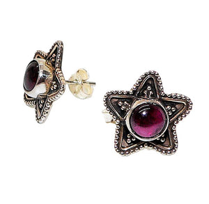 Garnet & sterling silver celestial star post earrings