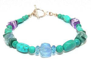 Turquoise & multi gemstone sterling silver bracelet with toggle clasp