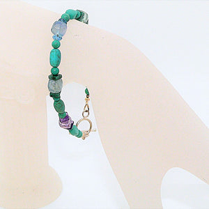 Turquoise & multi gemstone sterling silver bracelet with toggle clasp