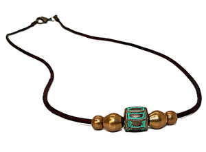 Brass, patina brass, & leather cord necklaces