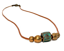 Load image into Gallery viewer, Brass, patina brass, &amp; leather cord necklaces
