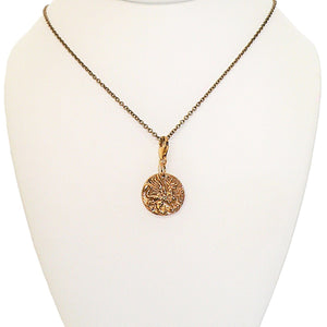 Ancient bronze Griffin coin replica pendant on brass chain