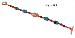 Turquoise, fossil coral, red jasper & copper bracelets