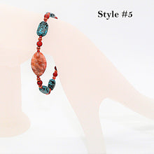 Load image into Gallery viewer, Turquoise, fossil coral, red jasper &amp; copper bracelets
