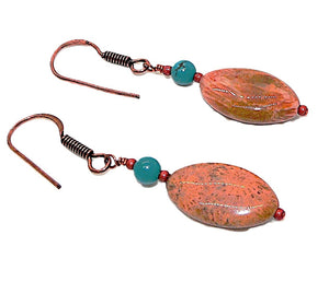 Turquoise, fossil coral & copper earrings with French wires