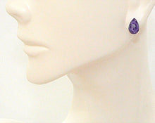 Load image into Gallery viewer, Charoite teardrop stud earrings with sterling silver posts
