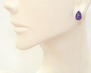 Charoite teardrop stud earrings with sterling silver posts