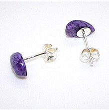 Load image into Gallery viewer, Charoite teardrop stud earrings with sterling silver posts
