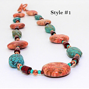 Turquoise, fossil coral, red jasper & copper necklaces