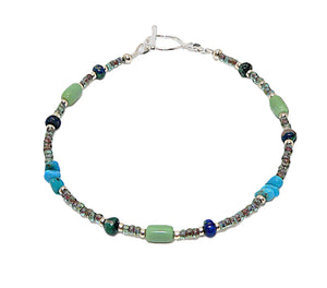 Sleeping Beauty turquoise, alunite, & azurite-malachite (Arizona-mined) gemstones bracelet