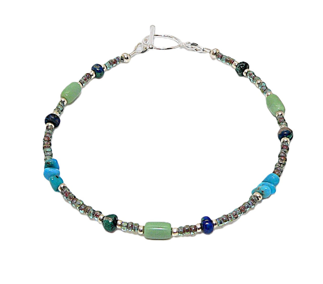 Sleeping Beauty turquoise, alunite, & azurite-malachite (Arizona-mined) gemstones bracelet