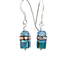 Load image into Gallery viewer, Larger London blue topaz &amp; Swarovski crystal earrings with sterling French wires
