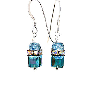 Larger London blue topaz & Swarovski crystal earrings with sterling French wires