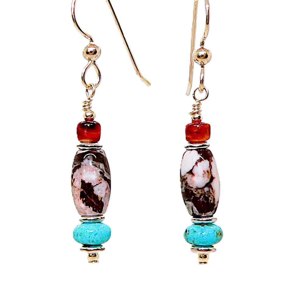 Turquoise, Wild Horse & spiny oyster shell earrings with sterling French wires