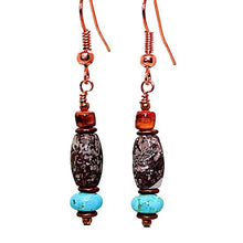 Load image into Gallery viewer, Turquoise, Wild Horse &amp; spiny oyster shell earrings with copper French wires
