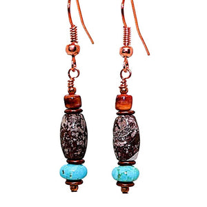 Turquoise, Wild Horse & spiny oyster shell earrings with copper French wires