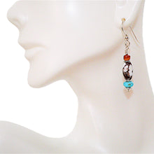 Load image into Gallery viewer, Turquoise, Wild Horse &amp; spiny oyster shell earrings with sterling French wires
