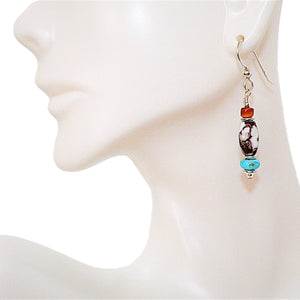 Turquoise, Wild Horse & spiny oyster shell earrings with sterling French wires