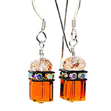 Load image into Gallery viewer, Sunstone &amp; Swarovski crystal earrings with sterling French wires
