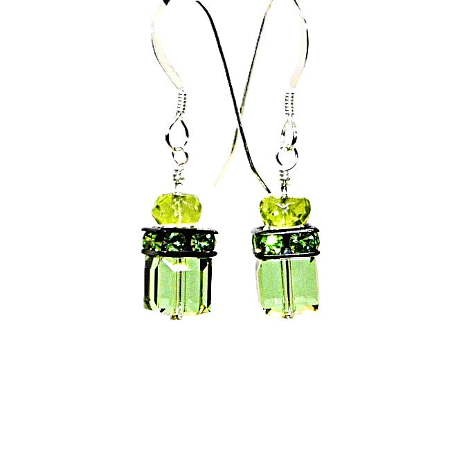 Peridot & Swarovski crystal earrings with sterling silver French wires