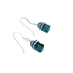 Larger London blue topaz & Swarovski crystal earrings with sterling French wires