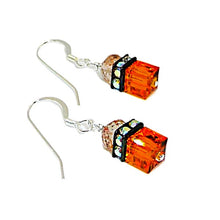 Load image into Gallery viewer, Sunstone &amp; Swarovski crystal earrings with sterling French wires
