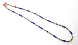Egyptian-style turquoise, carnelian, lapis, & copper necklace