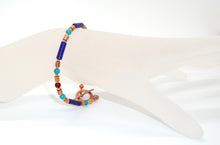 Load image into Gallery viewer, Egyptian-style turquoise, carnelian, lapis, &amp; copper bracelet
