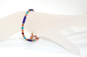 Egyptian-style turquoise, carnelian, lapis, & copper bracelet