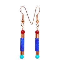 Load image into Gallery viewer, Egyptian-style turquoise, carnelian, lapis, &amp; copper earrings (2 styles)
