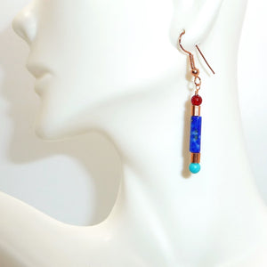 Egyptian-style turquoise, carnelian, lapis, & copper earrings (2 styles)