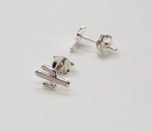 Tiny sterling silver saguaro cactus post earrings