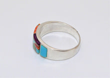 Load image into Gallery viewer, Turquoise &amp; gemstone multi-inlay band ring- sizes 5.5-12 - made in the USA

