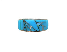 Load image into Gallery viewer, Turquoise &amp; opal inlay band ring- sizes 6-12 - made in the USA
