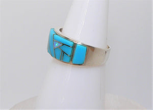Turquoise & opal inlay band ring- sizes 6-12 - made in the USA