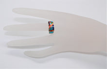 Load image into Gallery viewer, Turquoise &amp; gemstone multi-inlay band ring- sizes 5.5-12 - made in the USA
