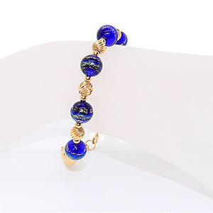 Cobalt blue Murano (Venetian) glass & 14K gold leaf bracelet