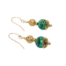 Load image into Gallery viewer, Seafoam green Murano (Venetian) glass &amp; 14K gold leaf earrings

