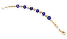 Load image into Gallery viewer, Cobalt blue Murano (Venetian) glass &amp; 14K gold leaf bracelet
