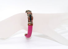 Load image into Gallery viewer, Leather &amp; copper adjustable cuff bracelet in pink
