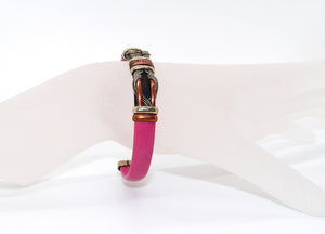 Leather & copper adjustable cuff bracelet in pink