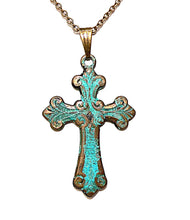 Load image into Gallery viewer, Patina brass cross pendant necklaces (2 styles)
