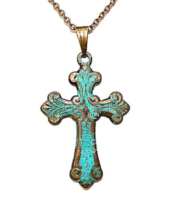 Patina brass cross pendant necklaces (2 styles)