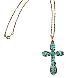 Patina brass cross pendant necklaces (2 styles)
