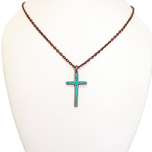 Hammered patina copper cross necklace (USA)