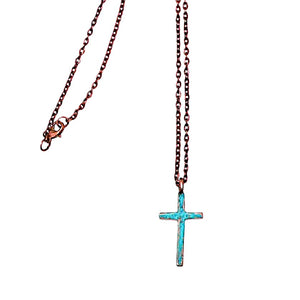 Hammered patina copper cross necklace (USA)